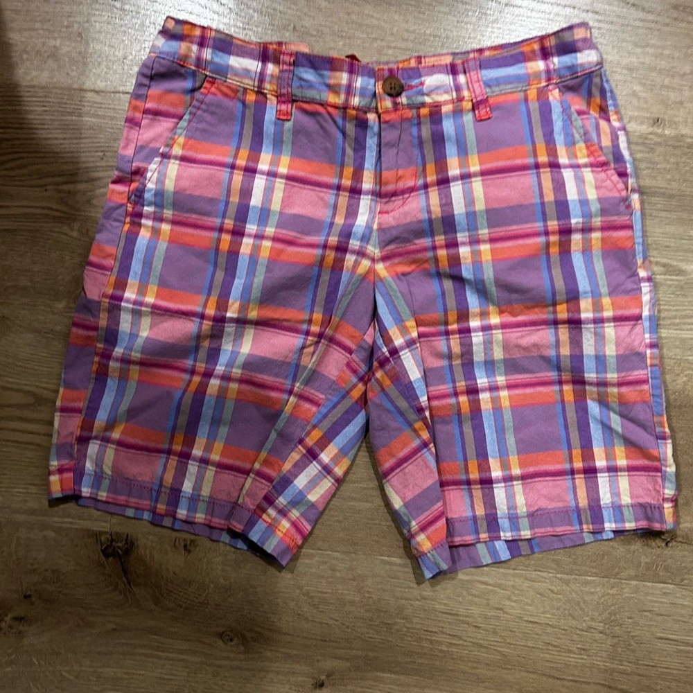 Women’s Bermuda Plaid Cotton Shorts - Pink & Purple and orange